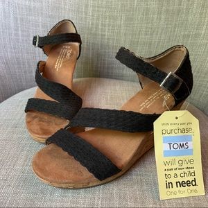 TOMS Black Textile Women's Cork Clarissa Wedges